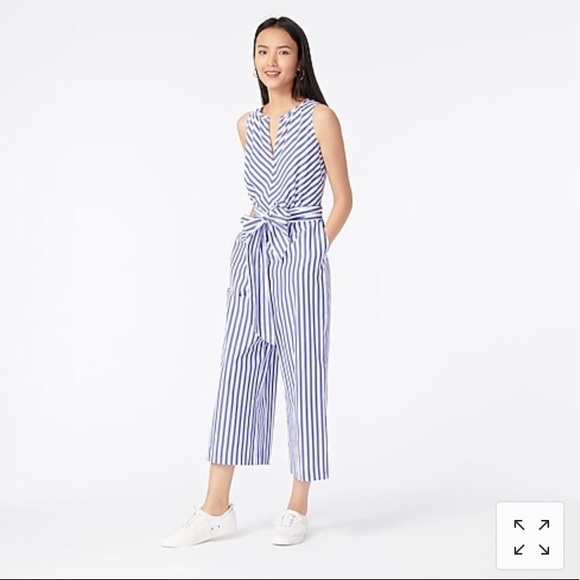 NWT J. Crew V-Neck Jumpsuit in Striped Cotton Poplin - Picture 2 of 5